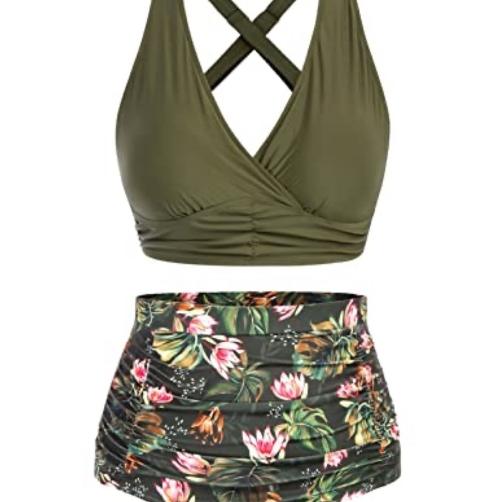 Olive Green Floral Women's Swim Set - Picture 8 of 9